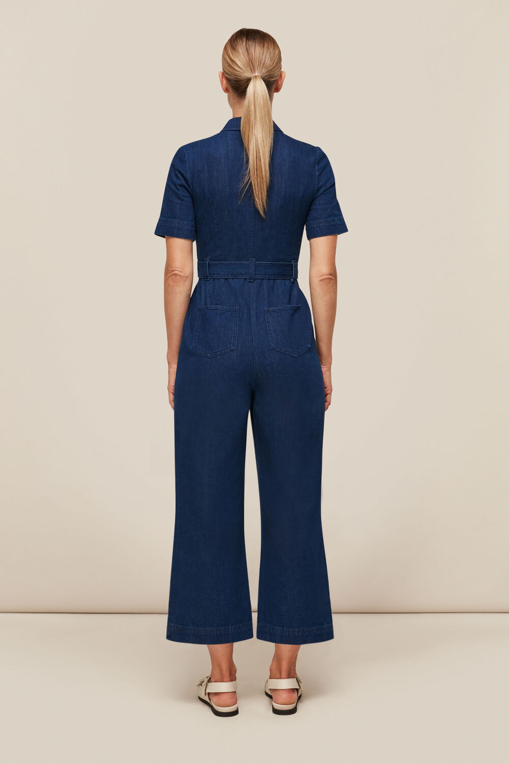 Tie Waist Denim Jumpsuit