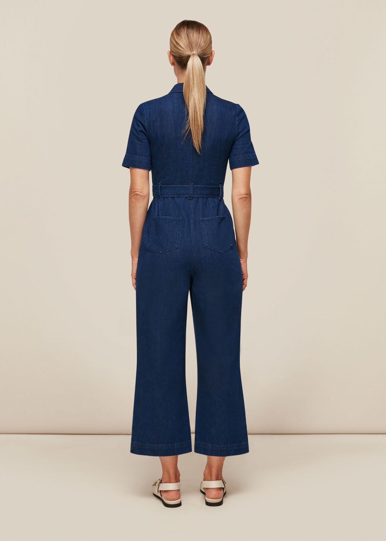Tie Waist Denim Jumpsuit