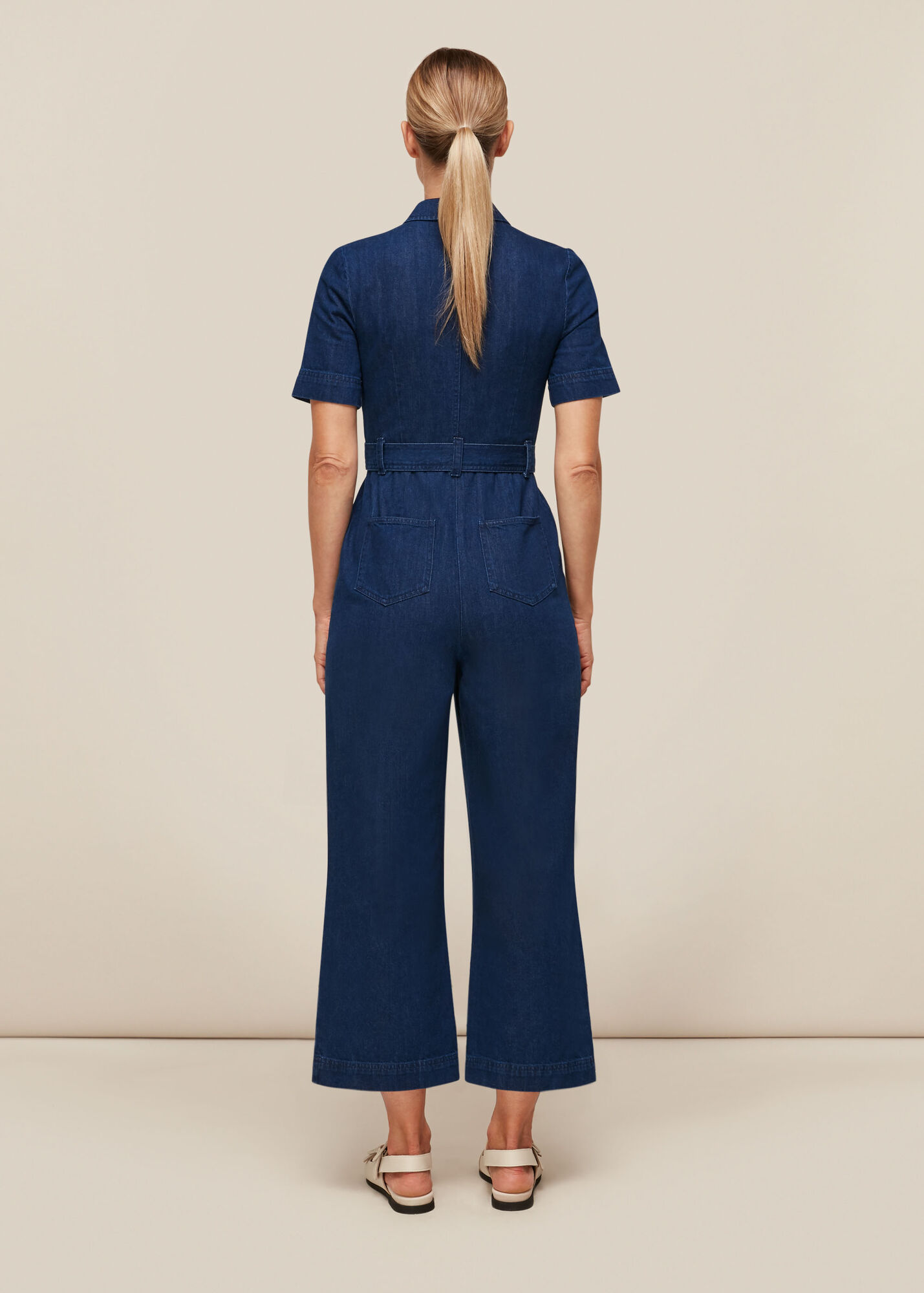 Denim Tie Waist Denim Jumpsuit WHISTLES