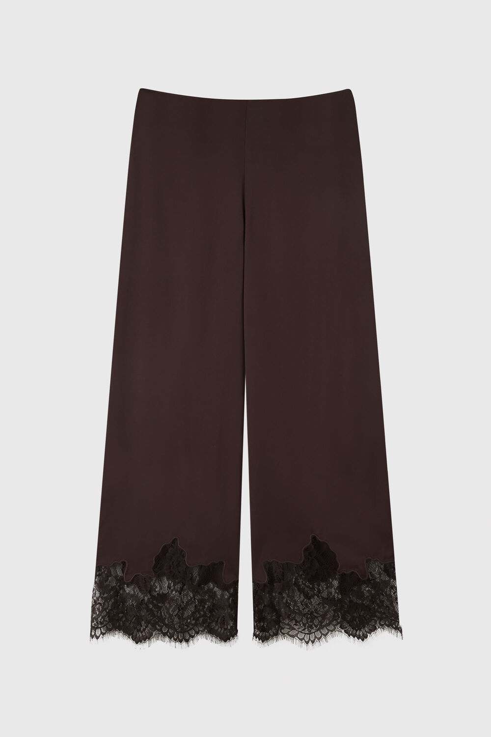 Chocolate Satin Lace Trim Trouser