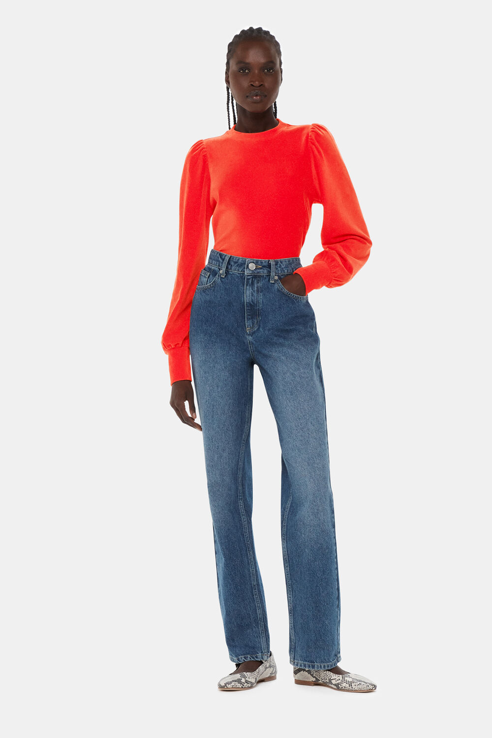 Red Puff Sleeve Cord Top