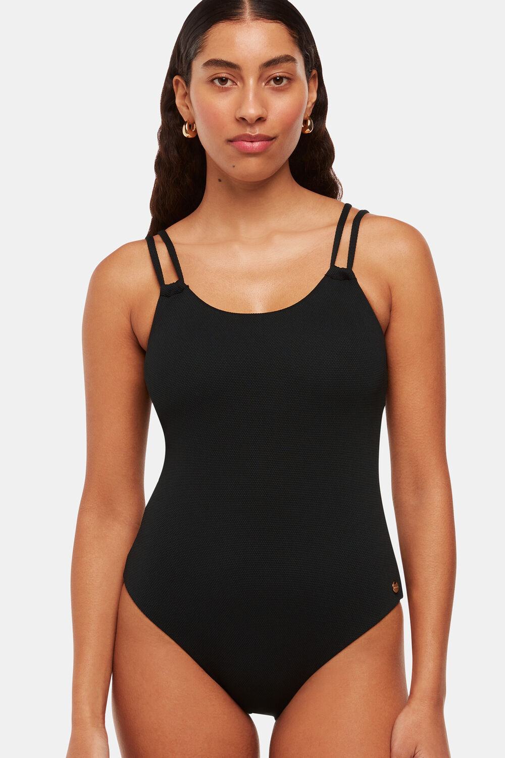 Black Double Strap Textured Swimsuit