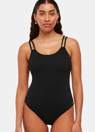 Double Strap Textured Swimsuit Black