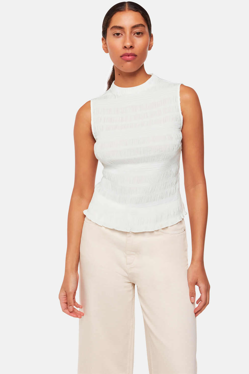 White Plisse Sleeveless Top