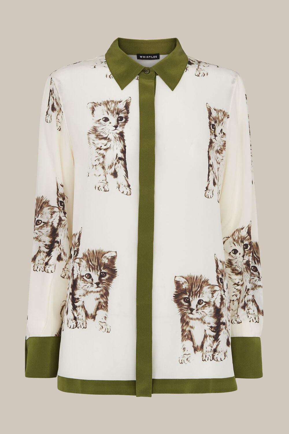 Cat Print Silk Blouse
