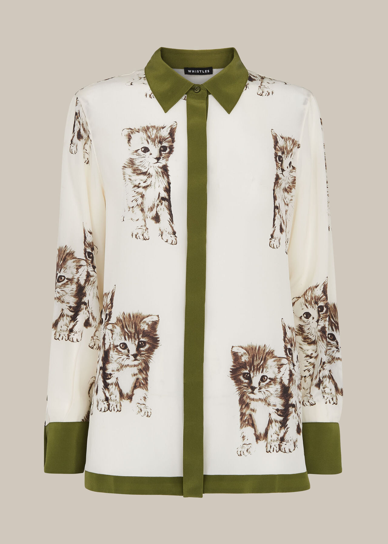 Cat Print Silk Blouse