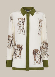 Cat Print Silk Blouse