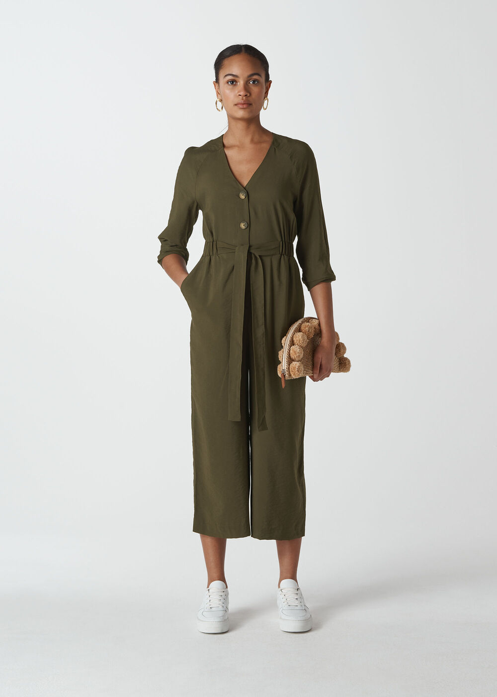 Lorena Tie Front Jumpsuit Khaki