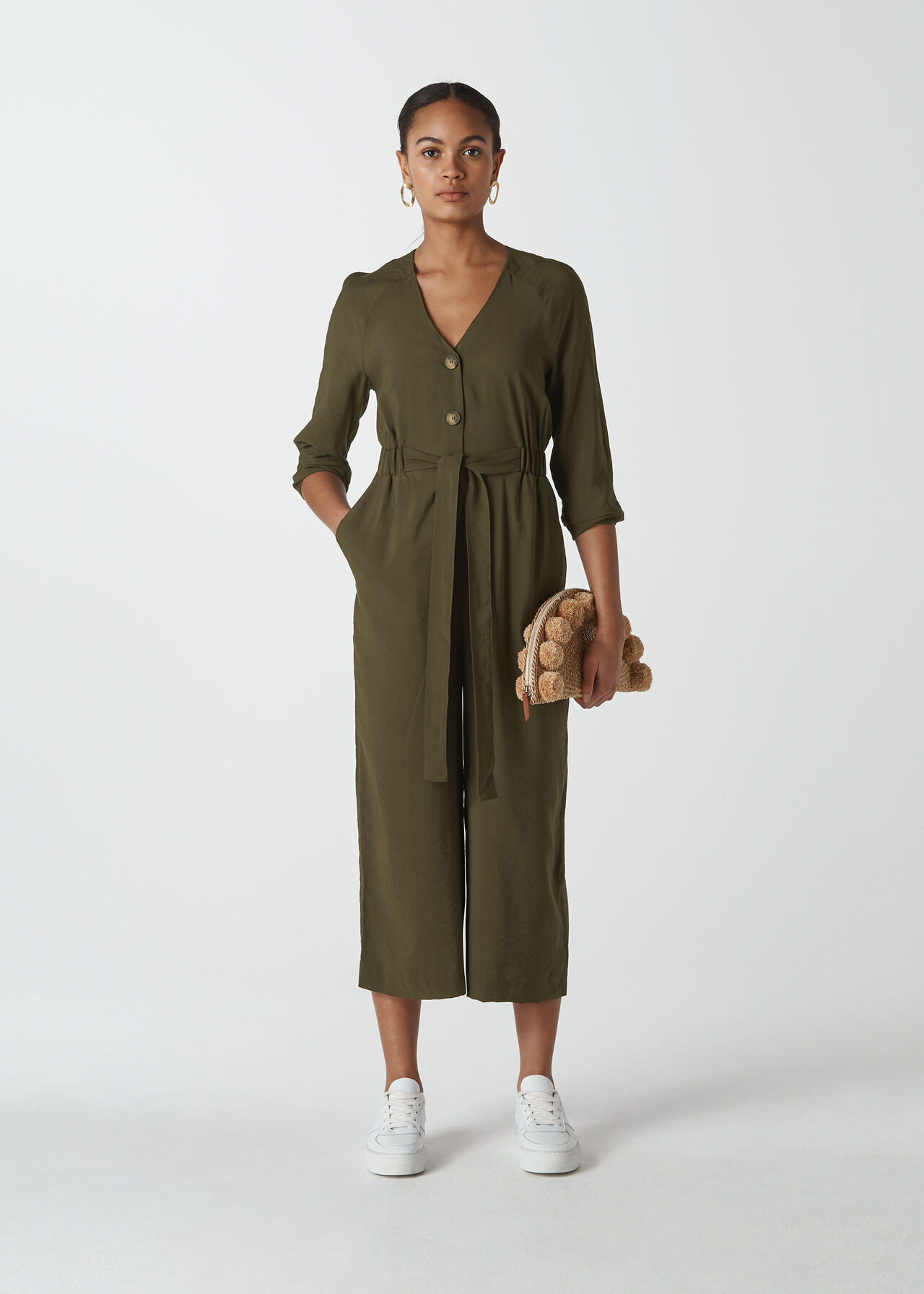 Lorena Tie Front Jumpsuit Khaki