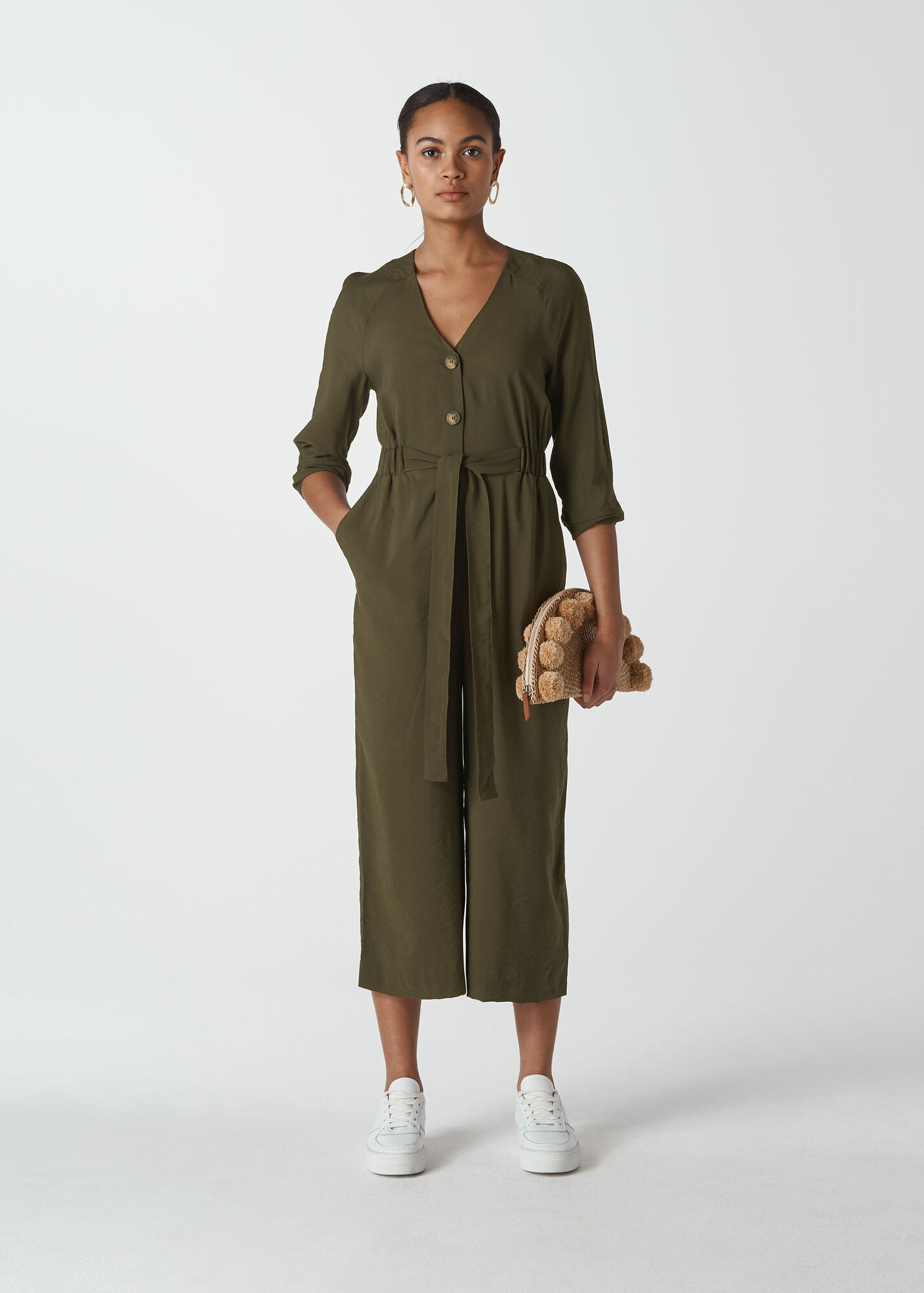 Whistles Women Lorena Tie Front Jumpsuit - Khaki - 04
