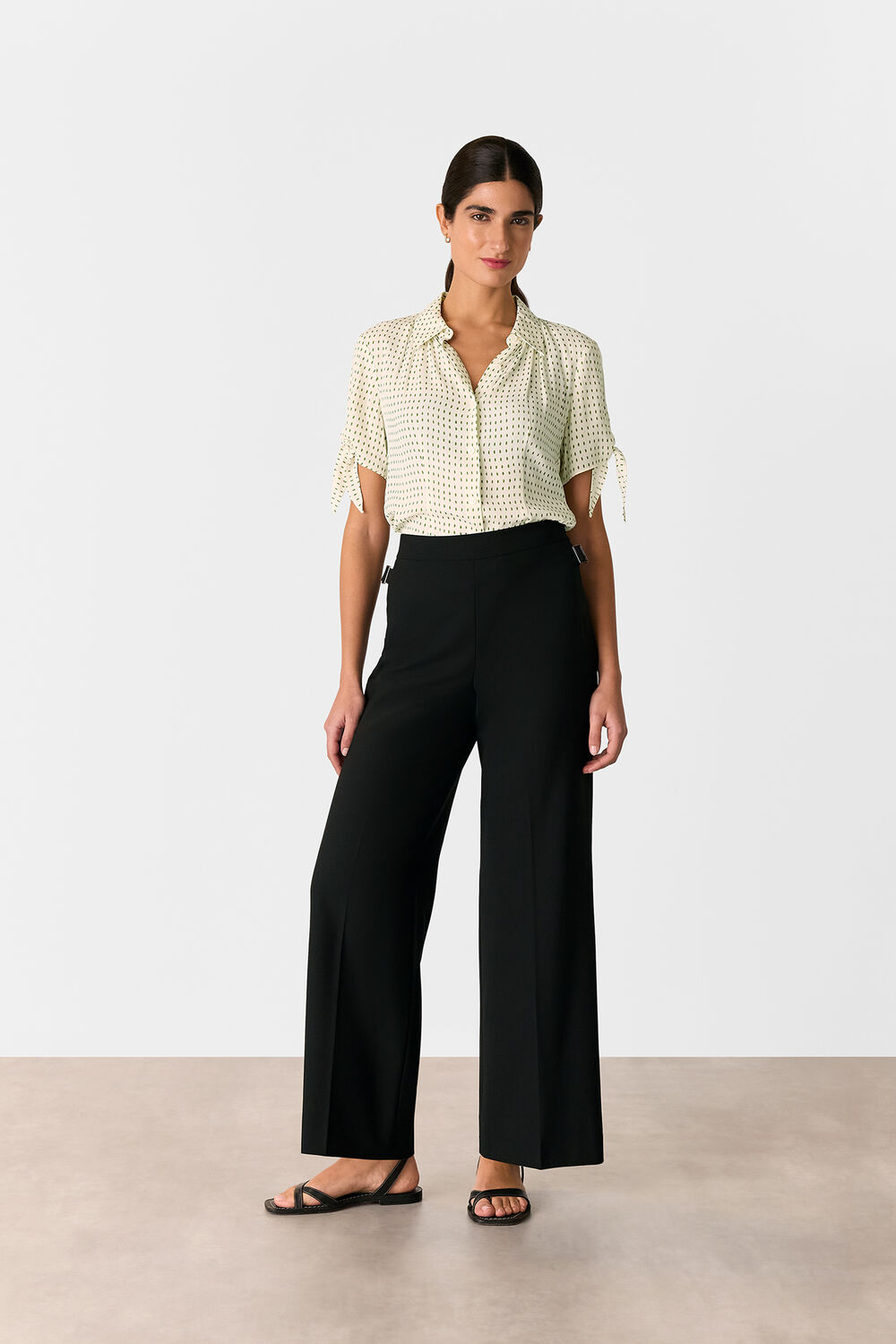 Khaki Oval Spot Tie Sleeve Shirt