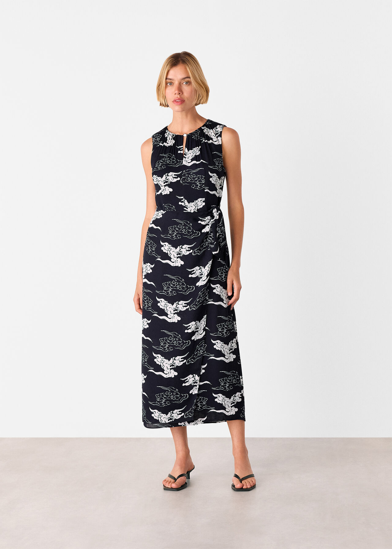 Cloud Tie Waist Midi Dress