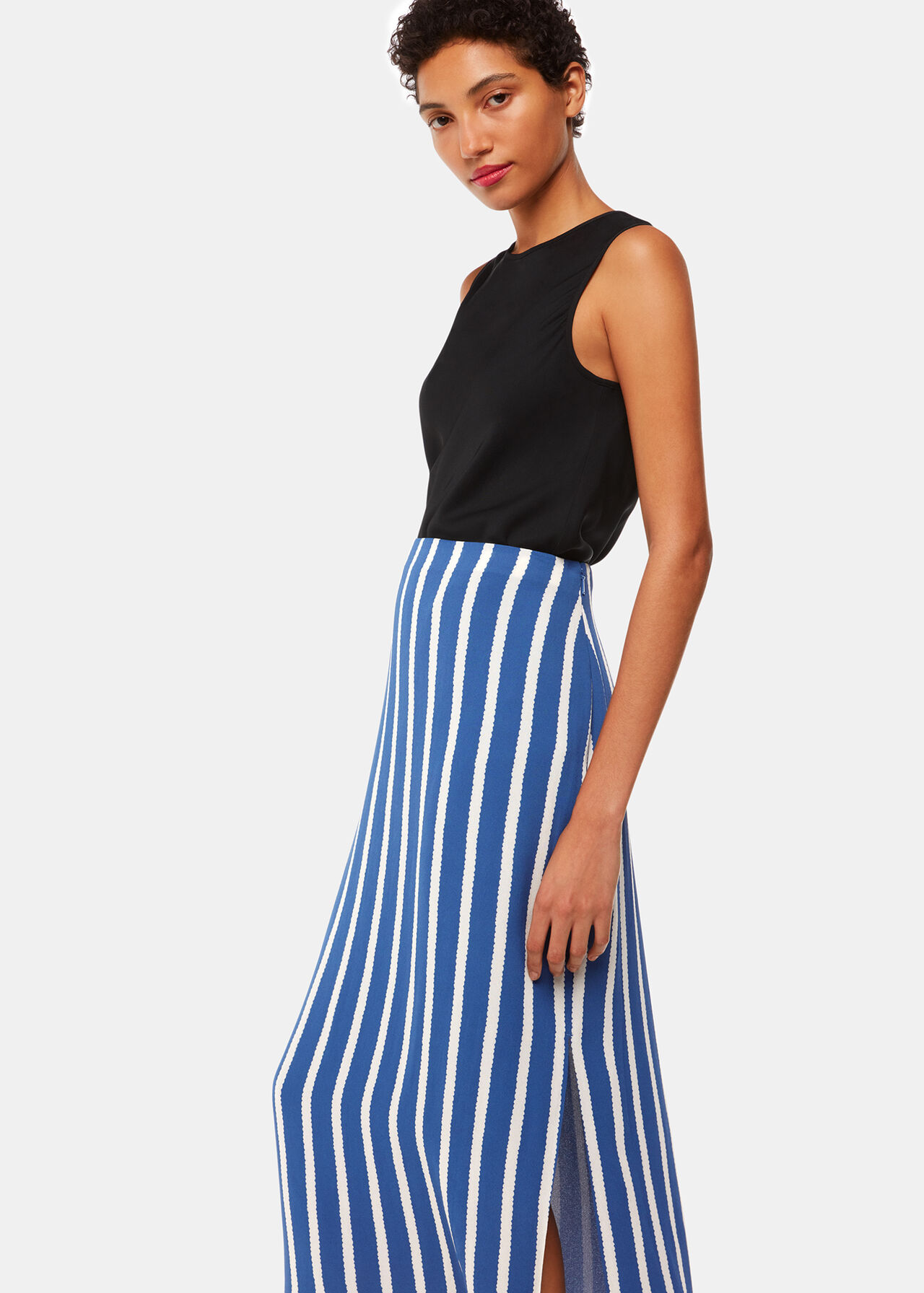 Crinkle Stripe Midi Skirt