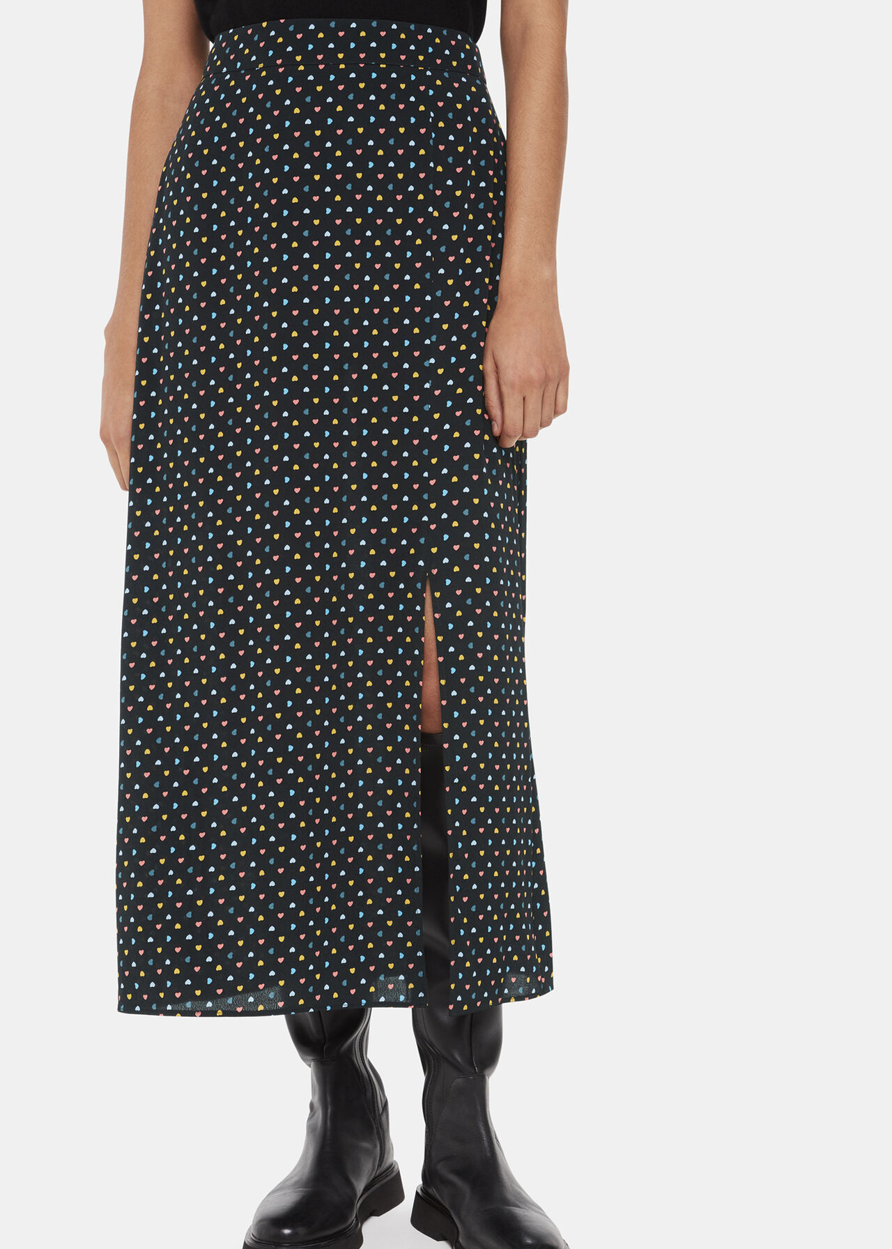 Black/Multi Scattered Hearts Midi Skirt | WHISTLES