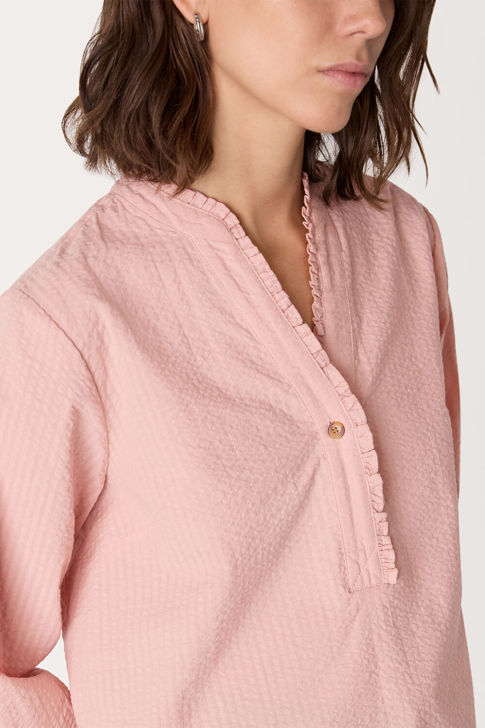 Pale Pink Textured Frill Shirt