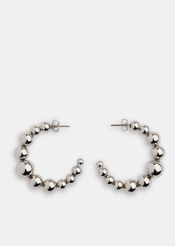 Silver Sphere Beaded Large Hoop