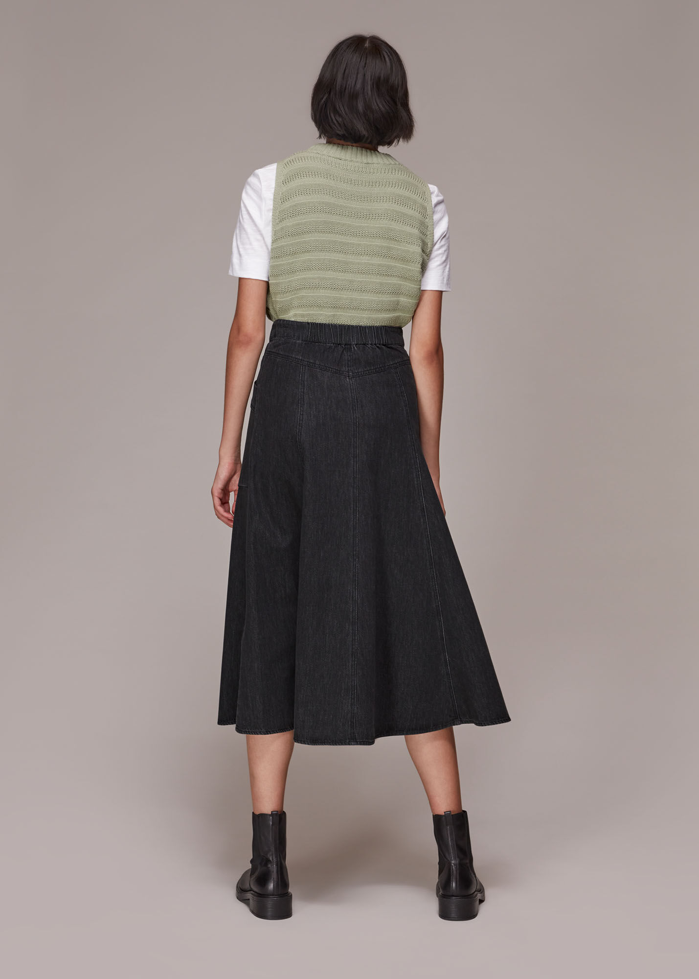 Black Julia Flare Denim Skirt WHISTLES Whistles US