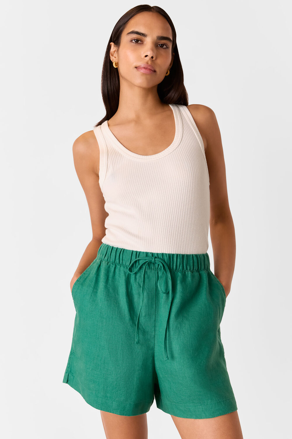 Green Linen Elasticated Short