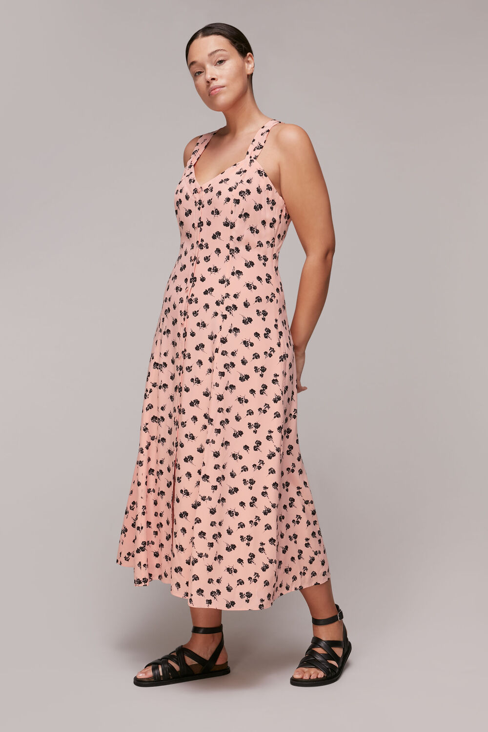 Pink Scattered Carnation Midi Dress