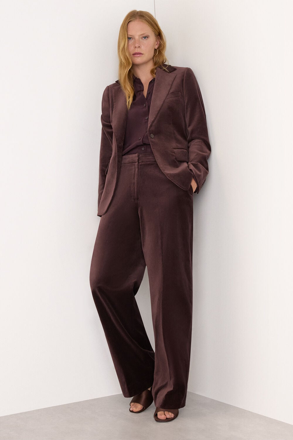 Brown Cotton Velvet Tailored Blazer