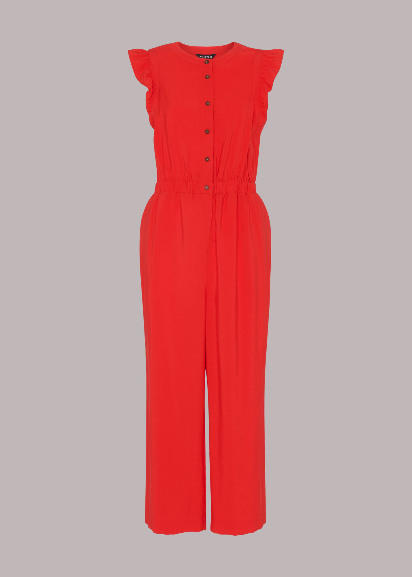 Red Frill Sleeve Button Jumpsuit WHISTLES