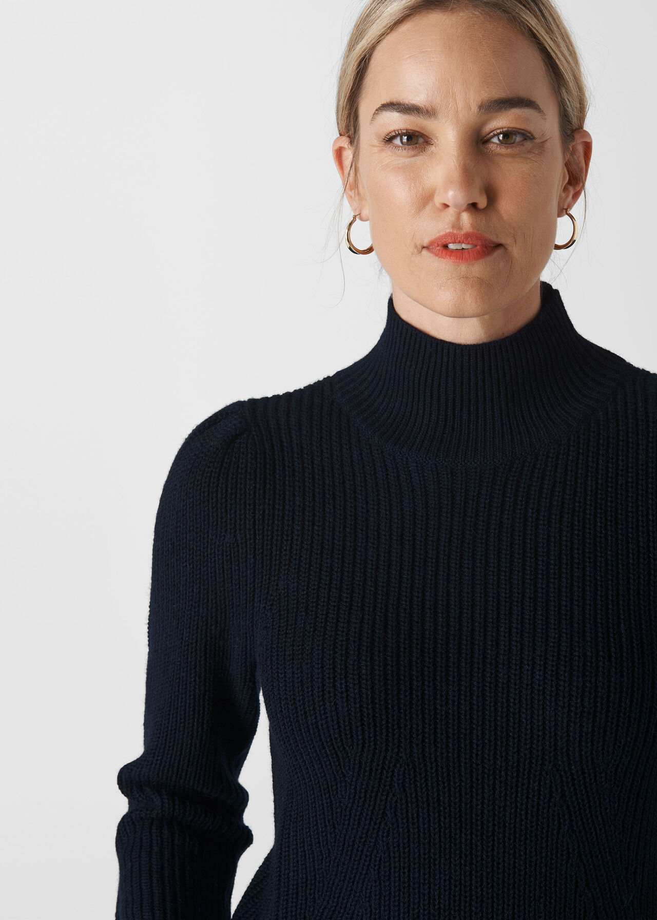 Puff Sleeve Roll Neck Knit Navy