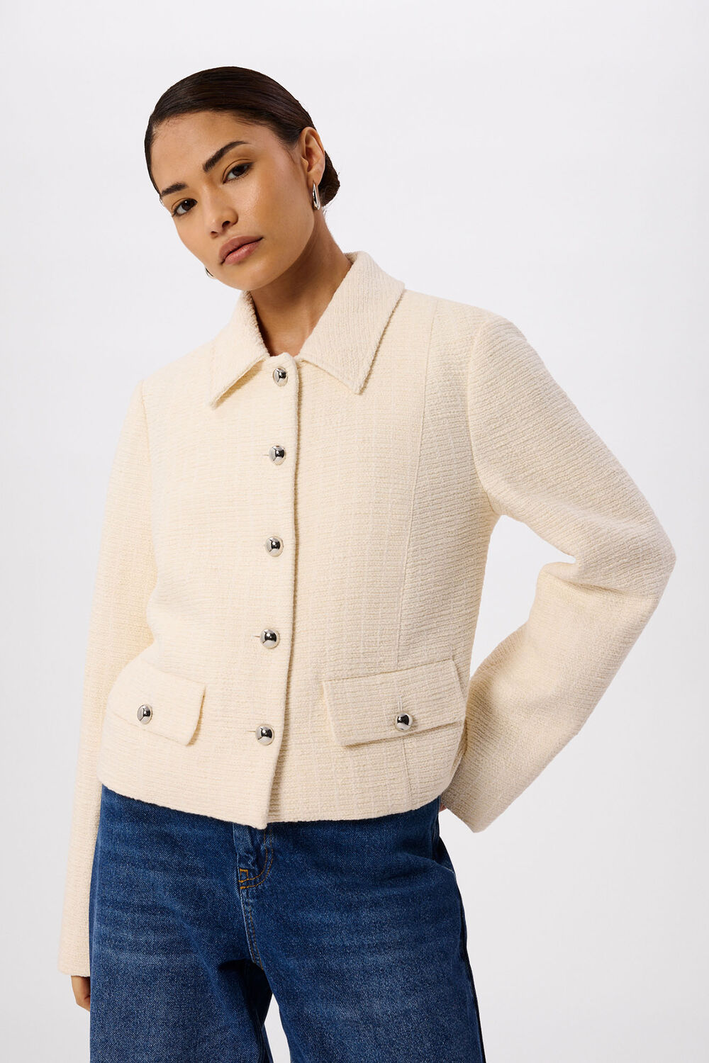 Ivory Petite Cropped Boucle Jacket