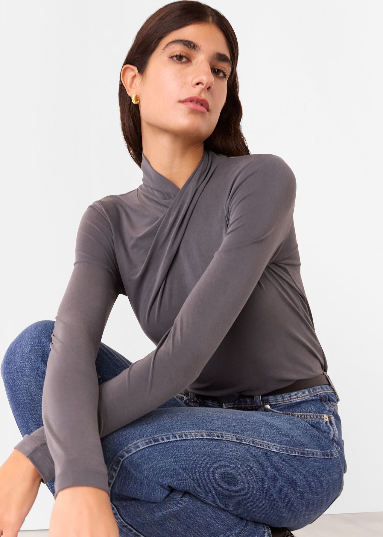 Gathered Neck Jersey Top main image 1