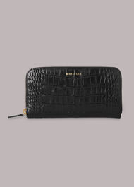Shiny Croc Long Purse Black