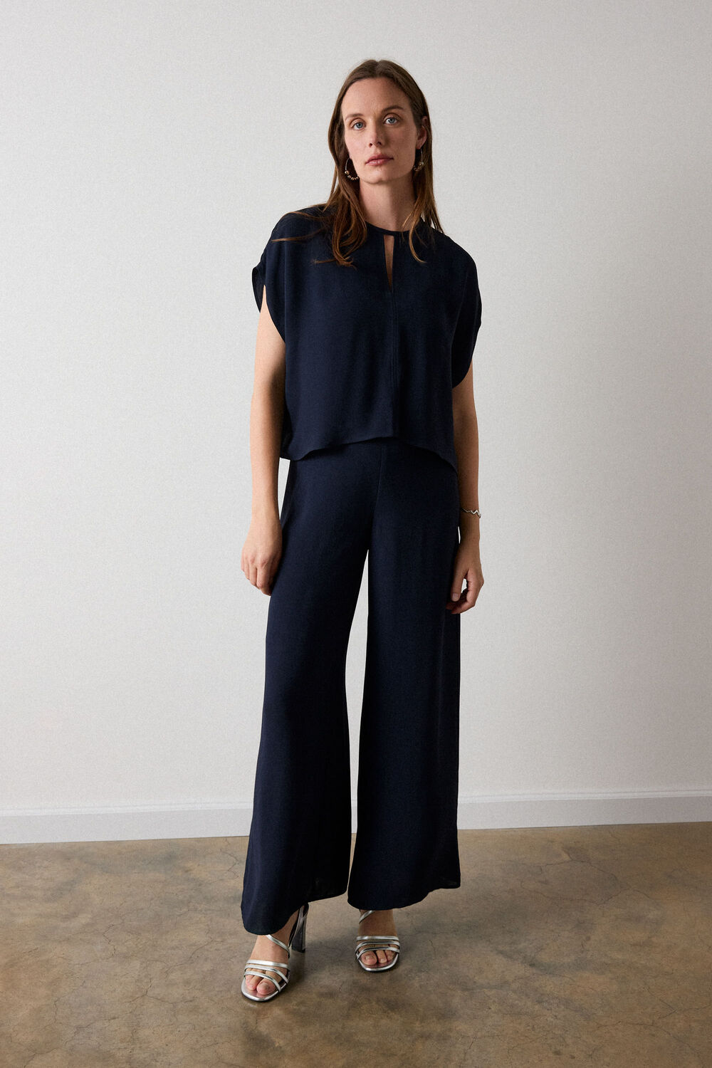 Navy Cape Detail Crepe Jumpsuit