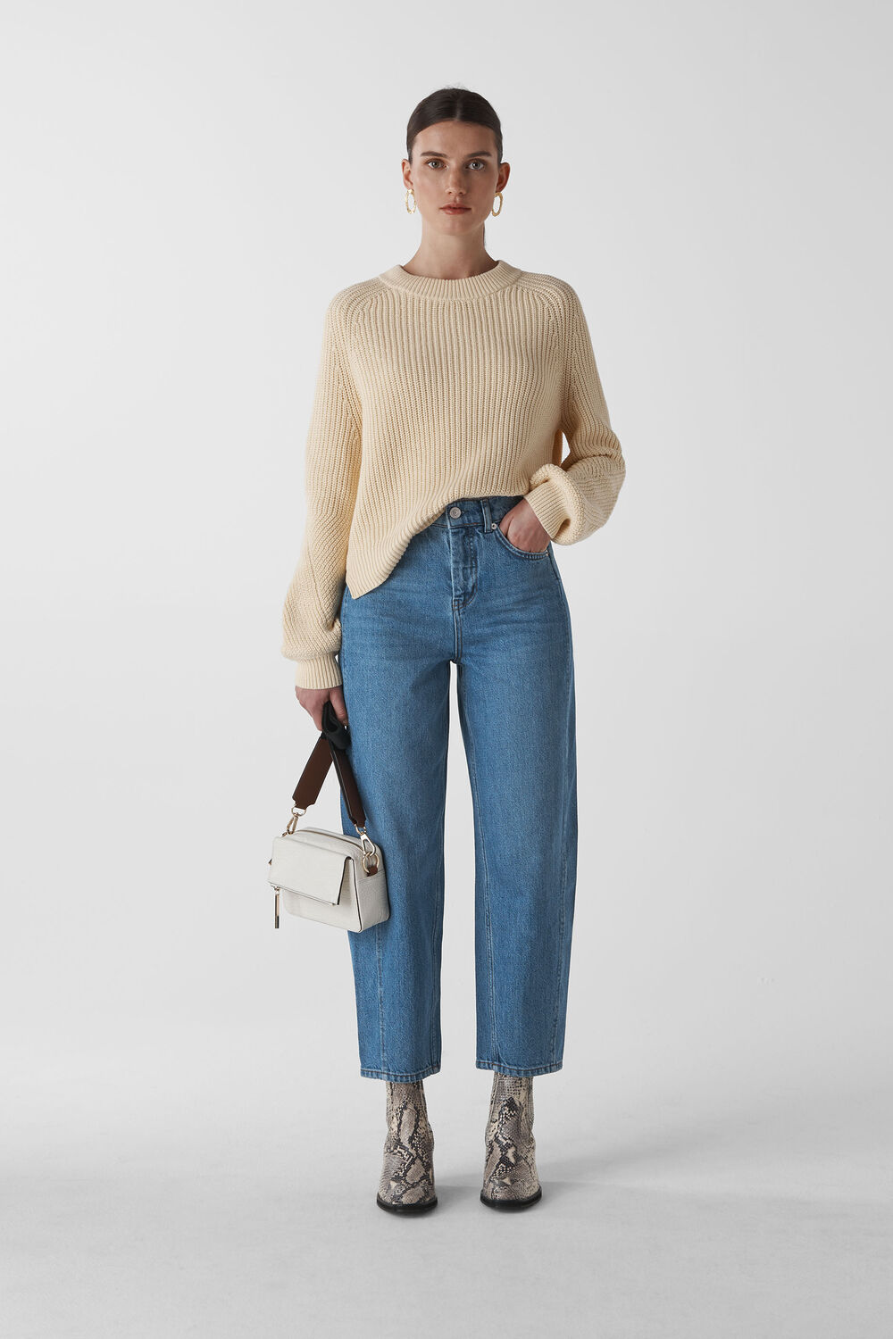 Mid Wash Denim Barrel Leg Jean Denim