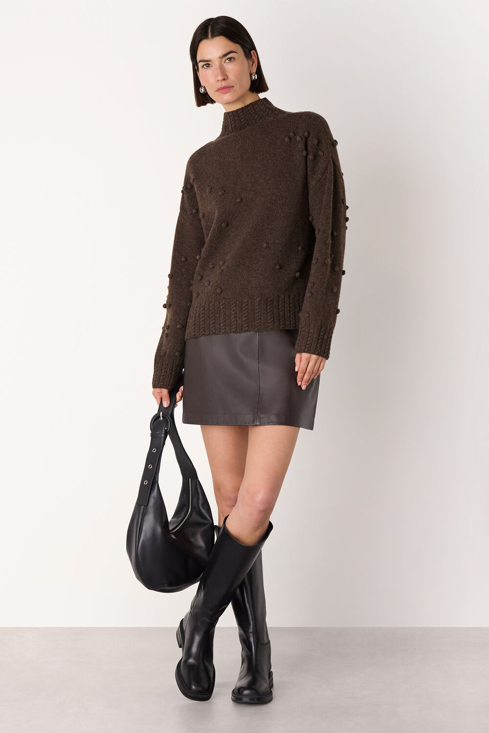 Brown Wool Irregular Bobble Knit