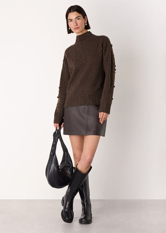 Brown Wool Irregular Bobble Knit