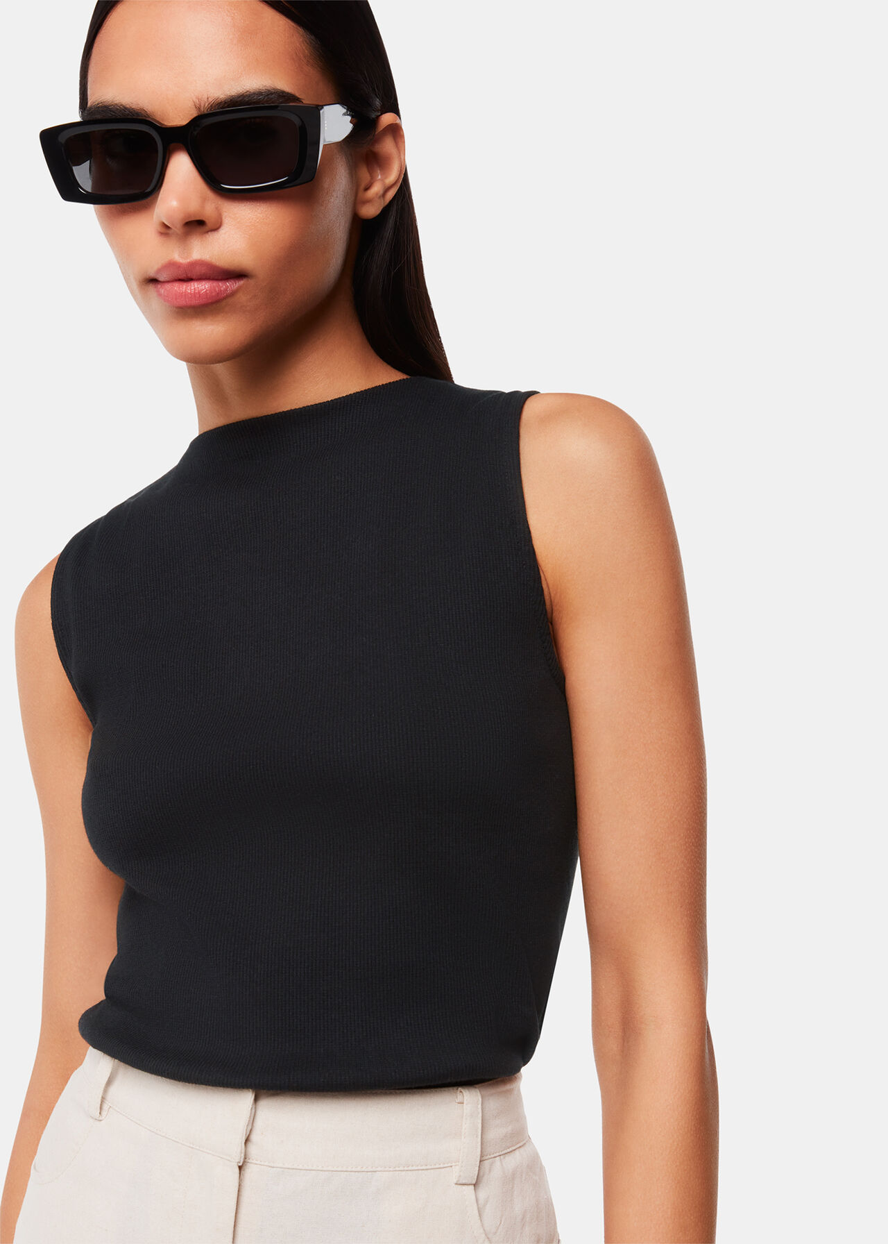 High Neck Rib Detail Tee