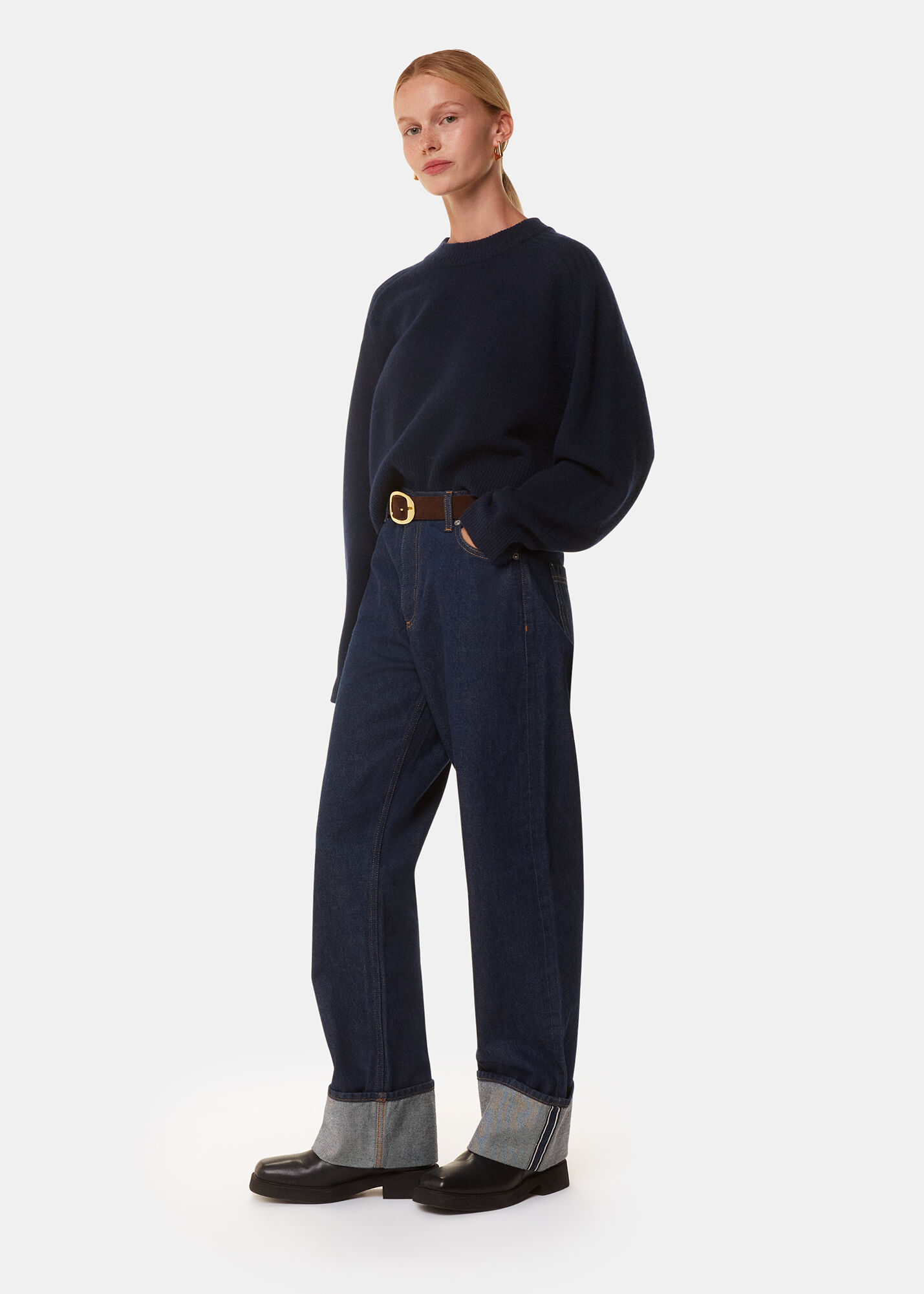 Women's Navy Wool Crop Relaxed Sweater | Whistles US |