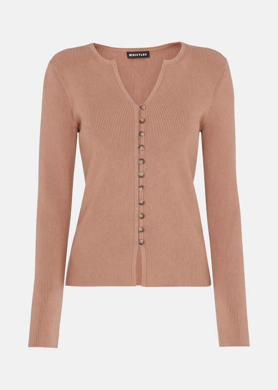 Neutral Ribbed Button Through Cardigan
