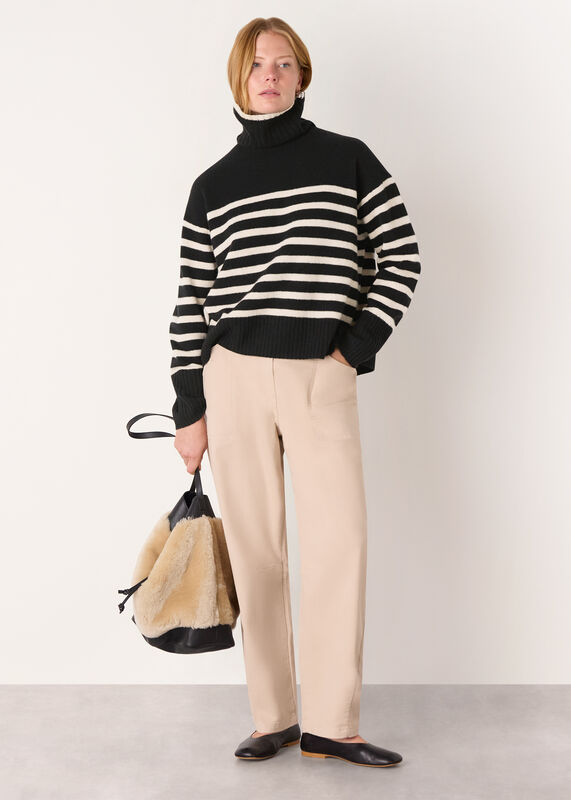 Black Stripe Wool Roll Neck