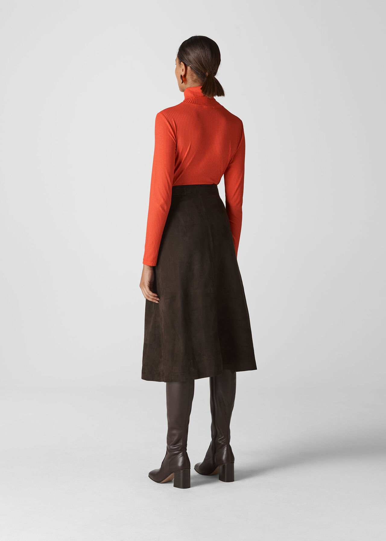 Suede Wrap Midi Skirt Chocolate