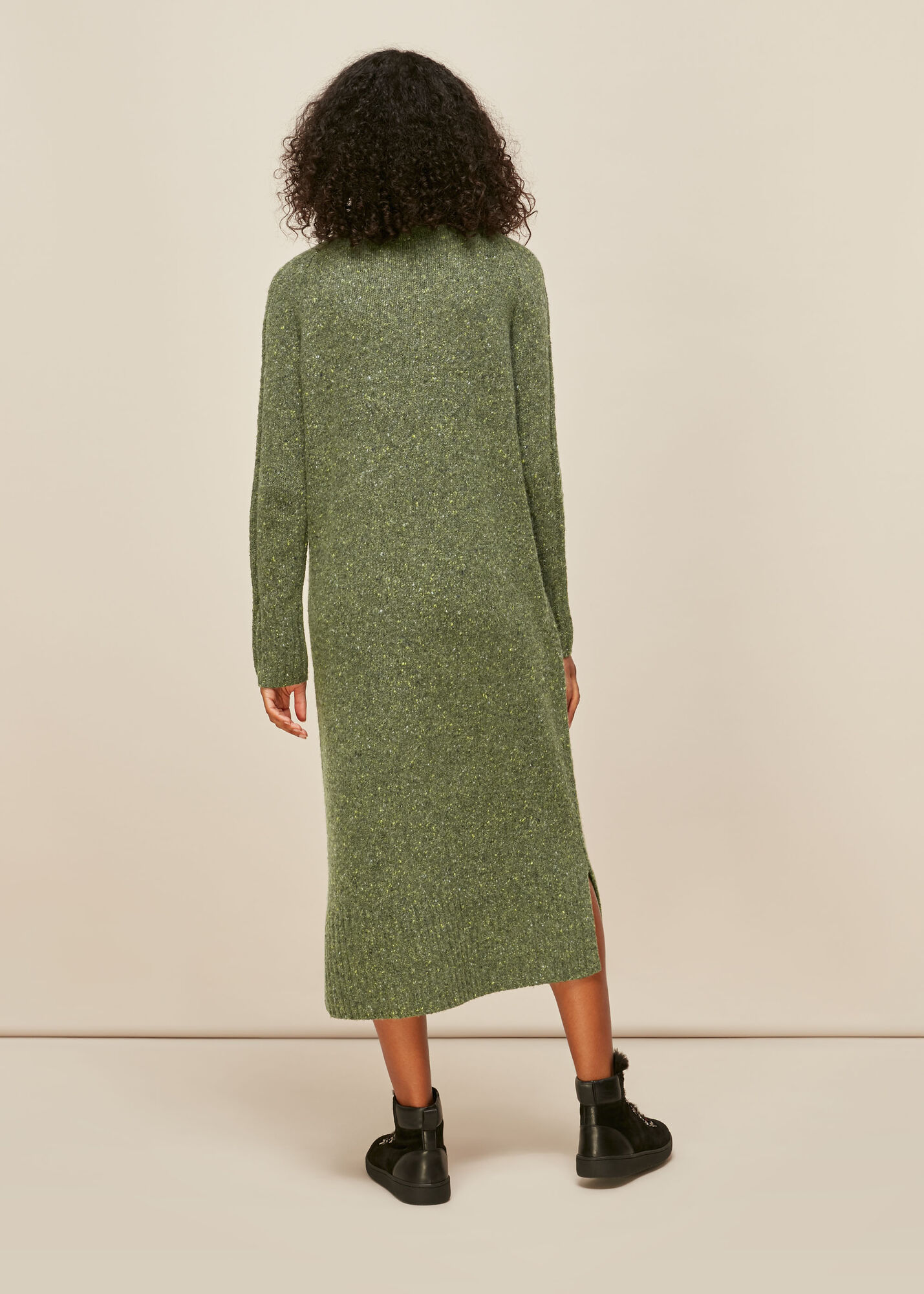 Green/Multi Flecked Wool Knit Midi Dress WHISTLES
