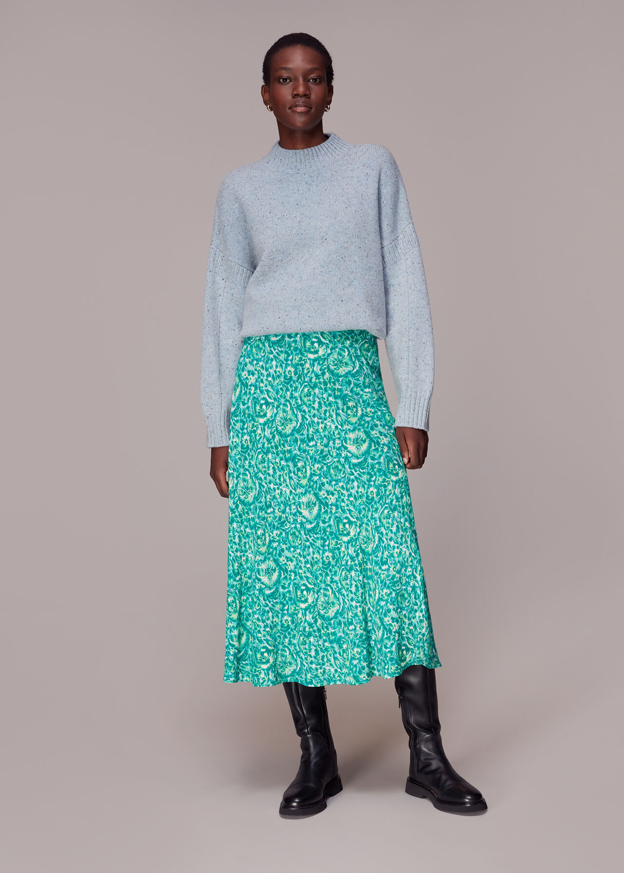Clouded Floral Bias Cut Skirt