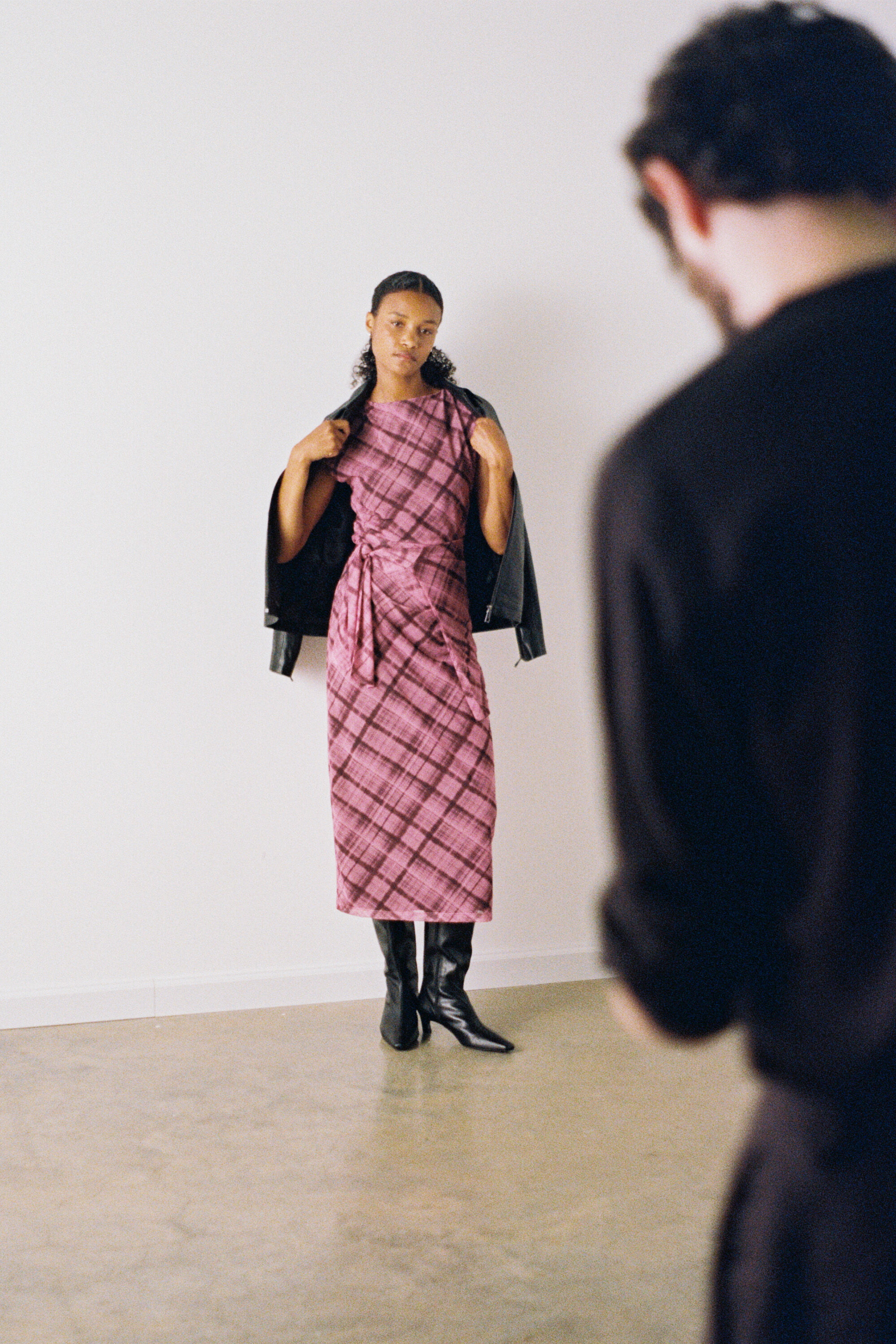 Pink/Multi Check Mesh Midi Dress | WHISTLES | Whistles UK |