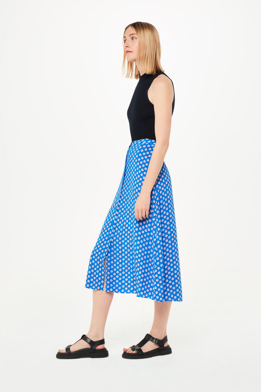 Blue Floral Sunburst Skirt