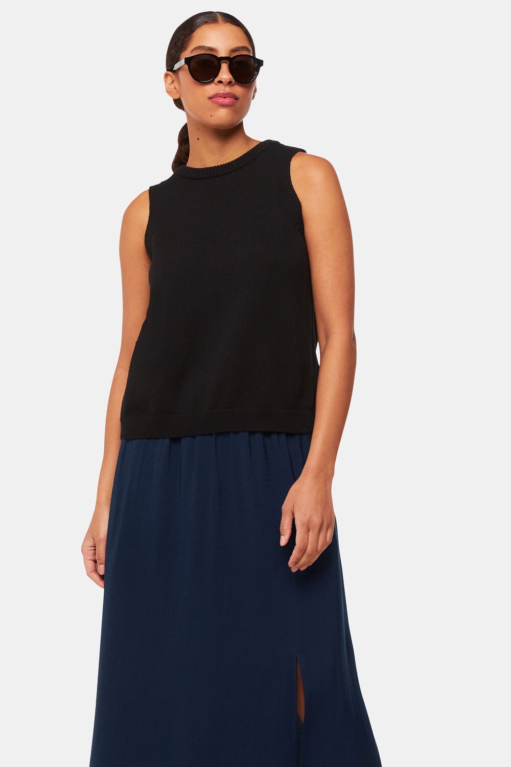 Navy Eva Elasticated Waist Skirt