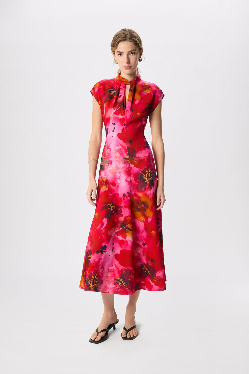 Pink Painterly Floral Midi Dress