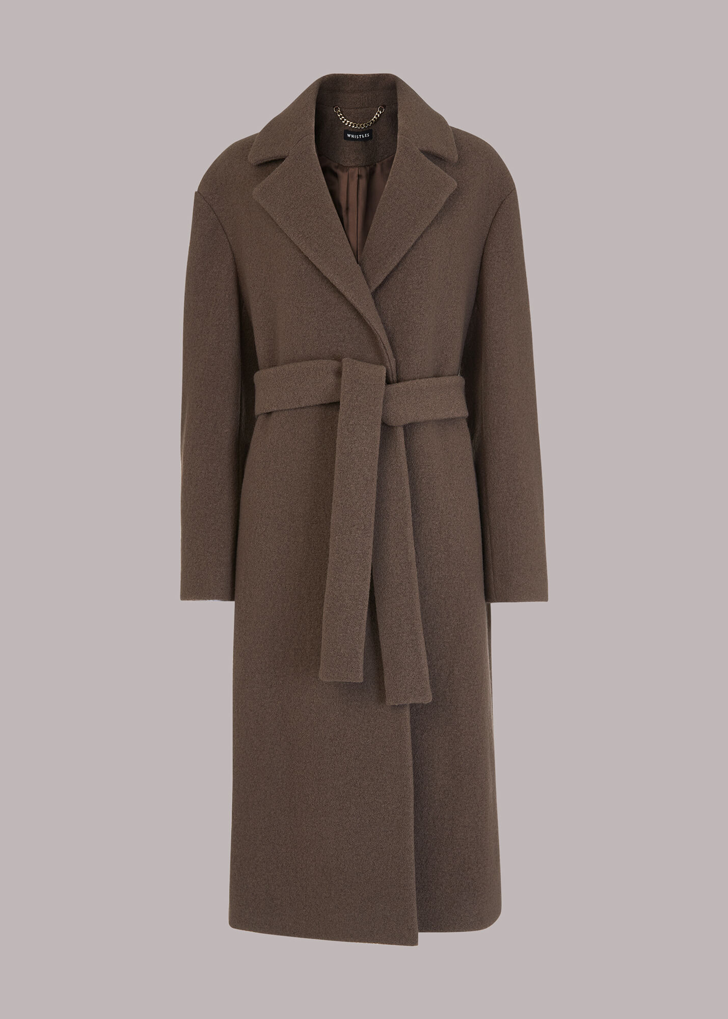 Neutral Tie Waist Wool Coat WHISTLES