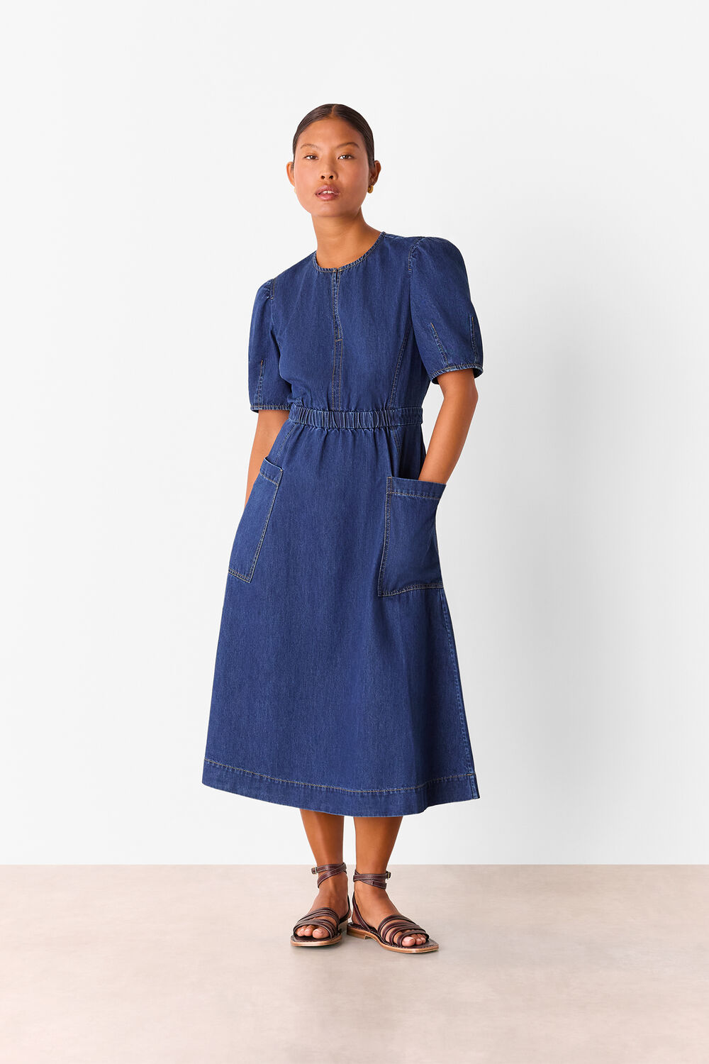 Denim Petite Midi Short Sleeve Dress