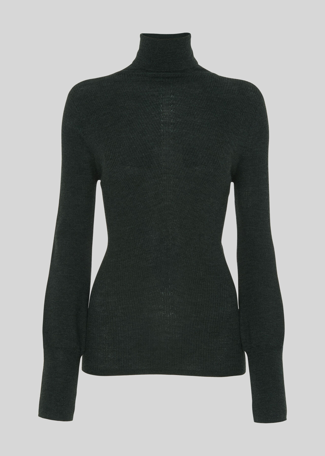 Merino Wool Roll Neck Knit Dark Green