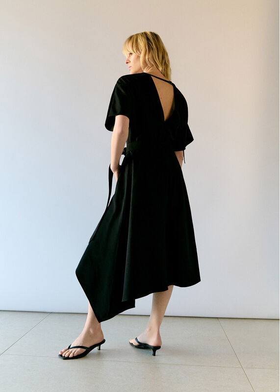 Black Asymmetric Open Back Dress