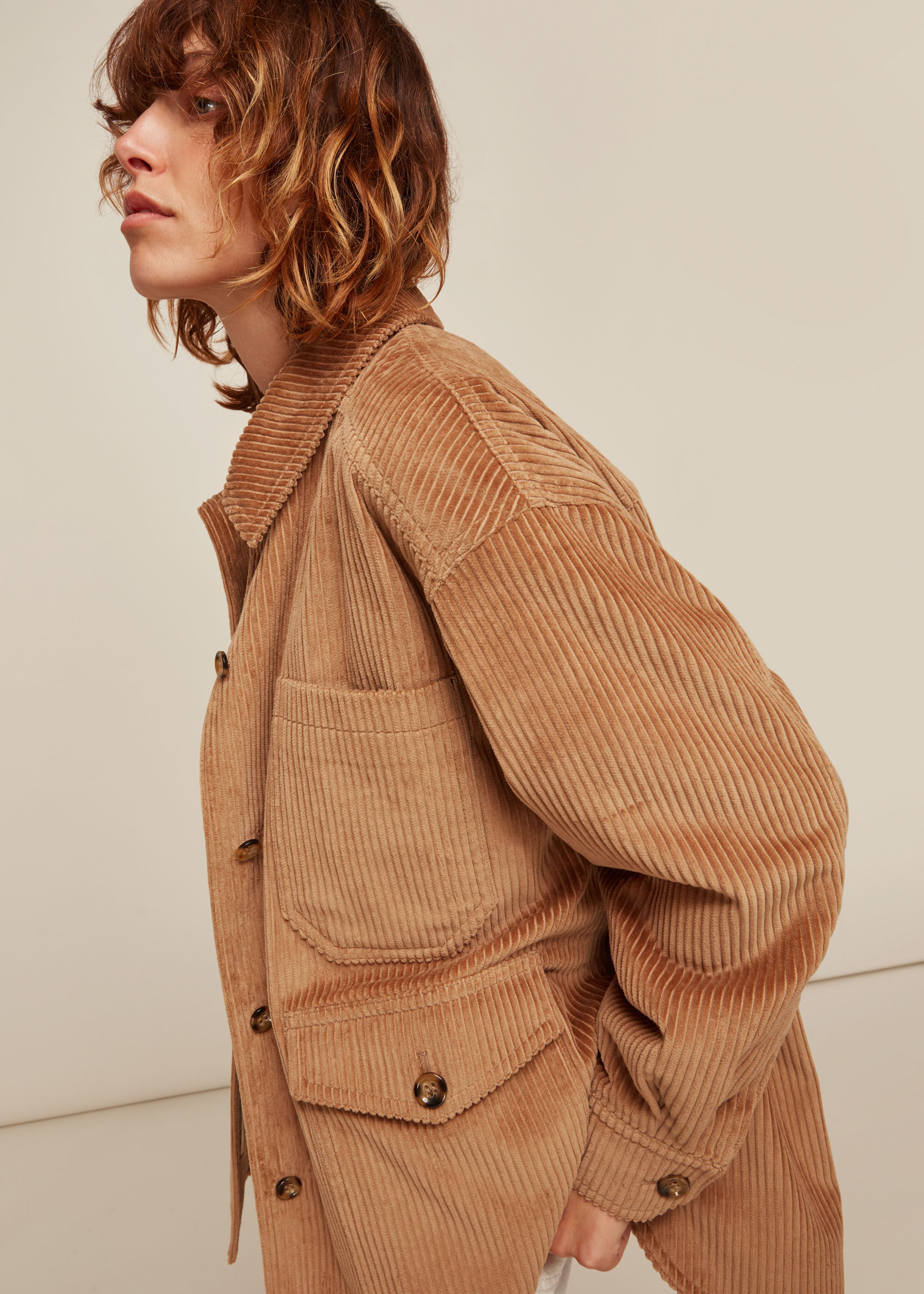 Neutral Corduroy Button Up Jacket 