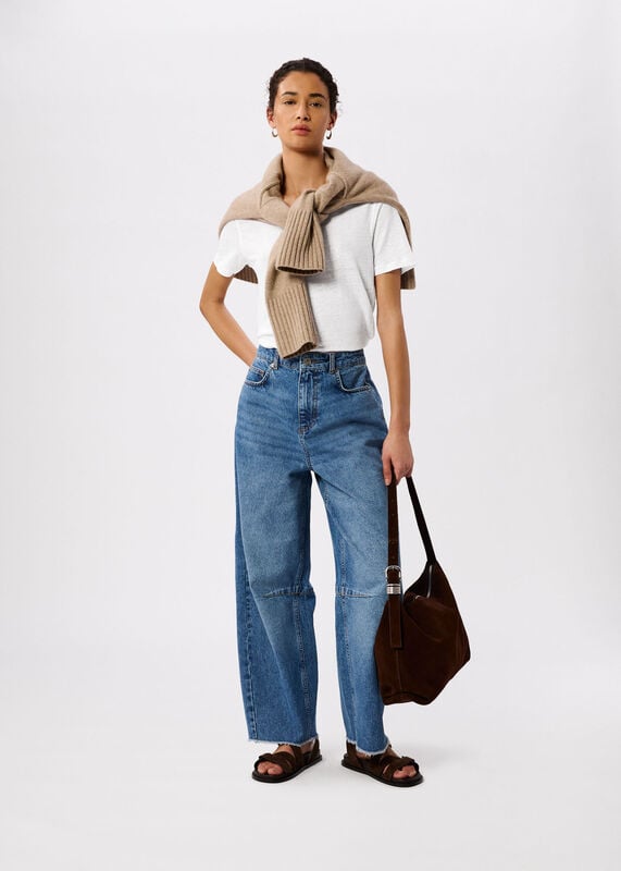 White Linen V Neck T-Shirt